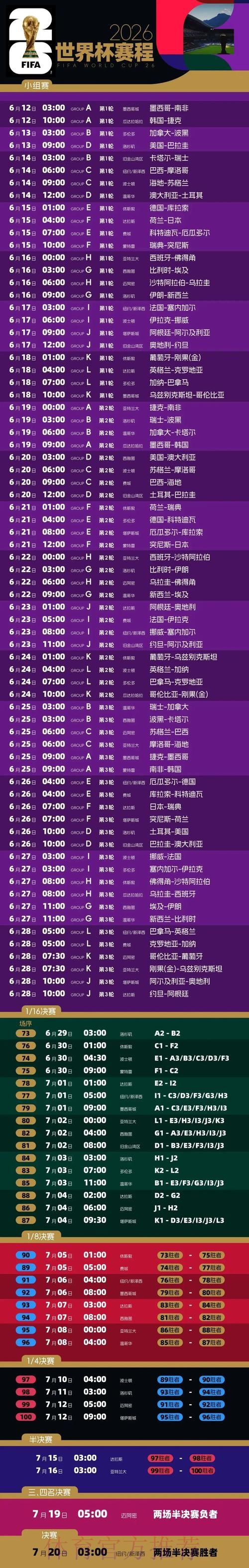 2026世界杯比赛时间一览最新时间表免费观看 2026世界杯比赛时间一览最新时间表免费观看